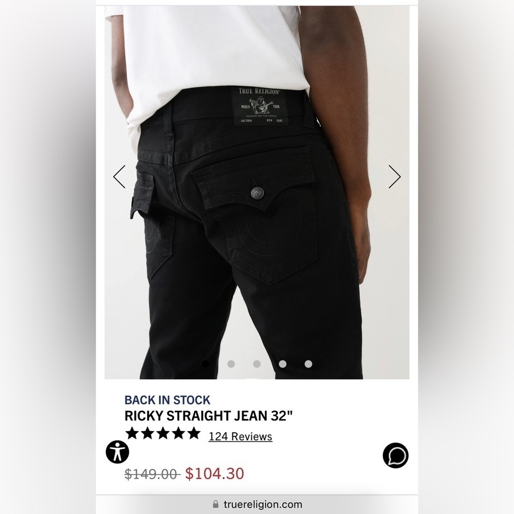 True Religion RICKY Flap SN black straight leg denim jeans size 40